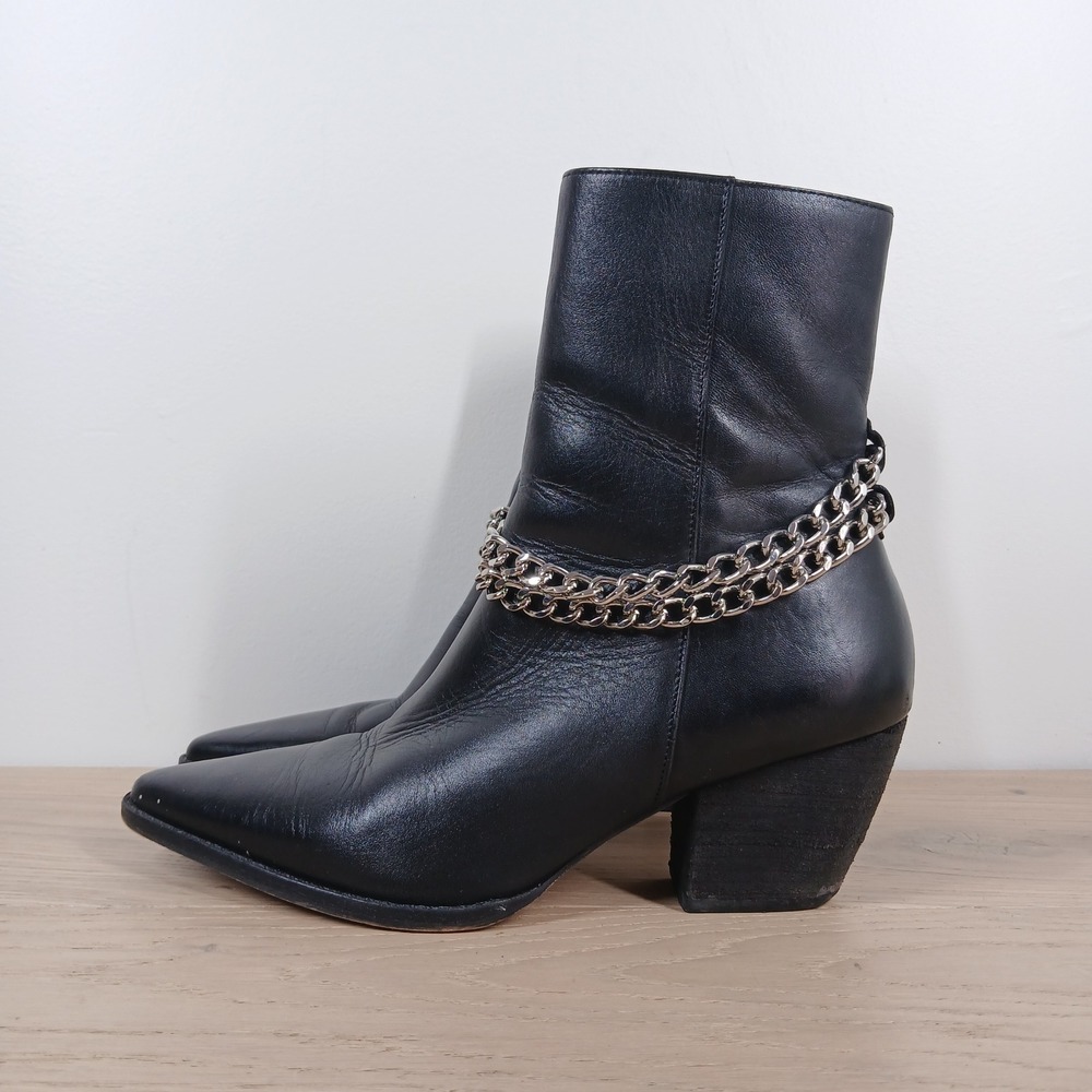 Matisse Caty with Chain Boots Women 8 Black Leather Ankle Heeled